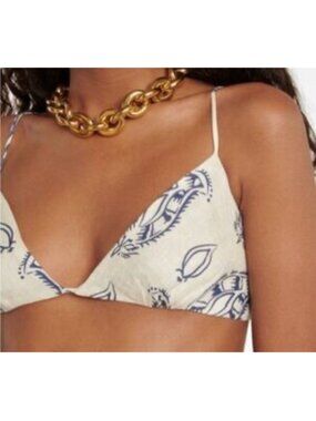 Johanna Ortiz Womens Sz 12 White Afternoon in Fez Linen Crop Bralette Top Cream